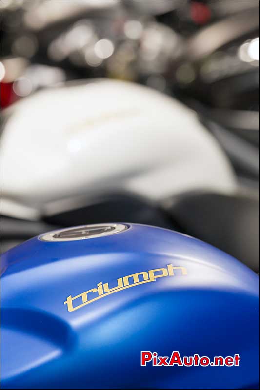Logo Triumph, peinture Matt Caspian Blue, salon-de-la-moto Paris