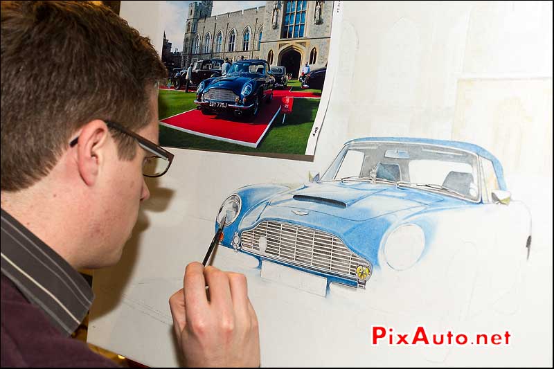 aquareliste automobile Neil Podbery, salon retromobile 2013