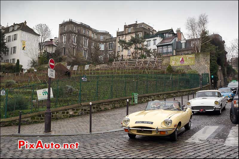 jaguar e-type, ford thunderbird, clos de montmarte paris