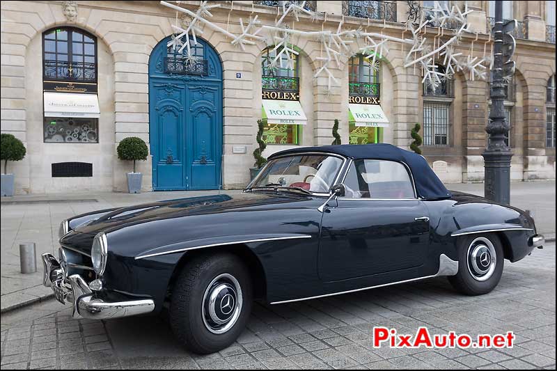 mercedes-benz 190sl cabriolet, place vendome, traversee de paris