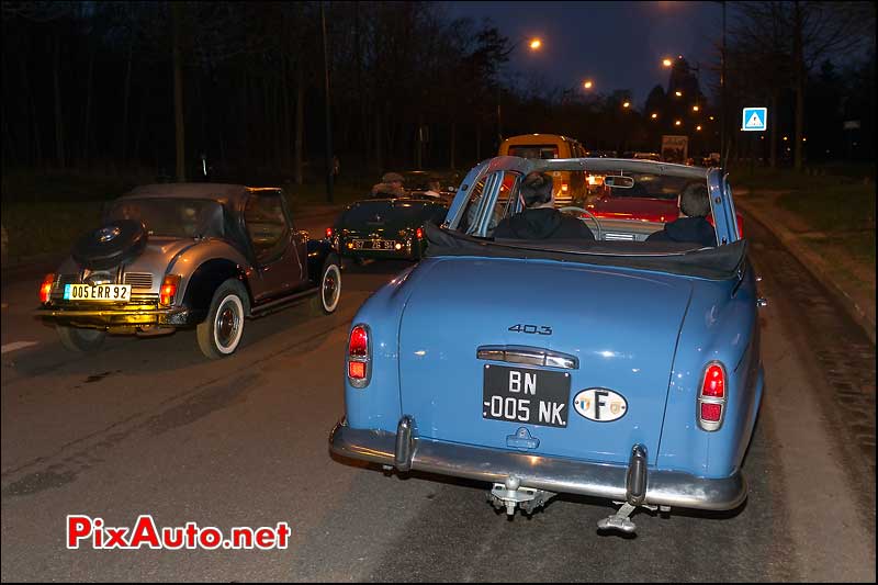 peugeot 403 decouvrable, traversee de paris 2013