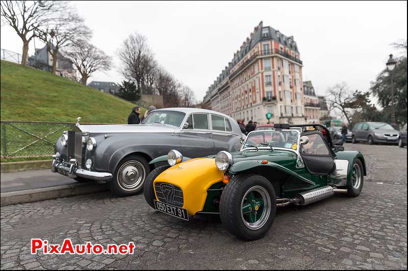 Lotus Seven et Rolls, Traversee de Paris 2014