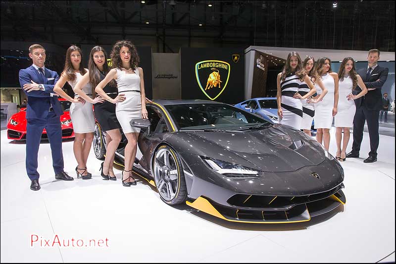 Salon-auto-geneve, Lamborghini Centenario et Hotesses