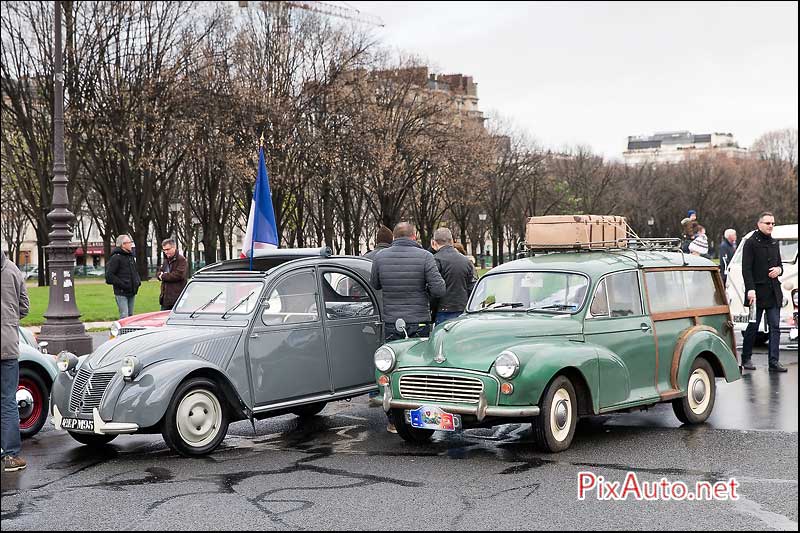 Traversee-de-Paris, Morris Minor Traveller et Citroen 2CV