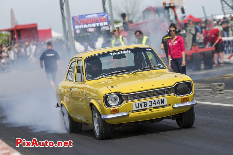 6e European Dragster ATD, Burn-out Ford Escort Yelow