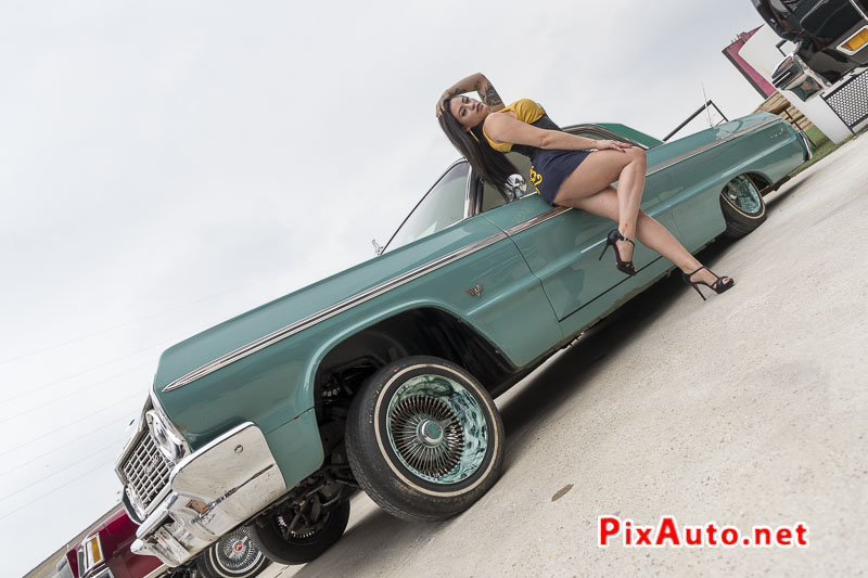2nd Car Show By Majestics Paris, Lowrider Chevrolet Impala and Sexy Girl