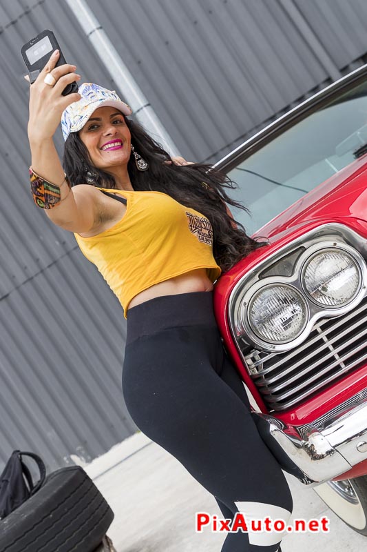 2nd Car Show By Majestics Paris, Portrait Of Hot Brunette Posing For Selfie