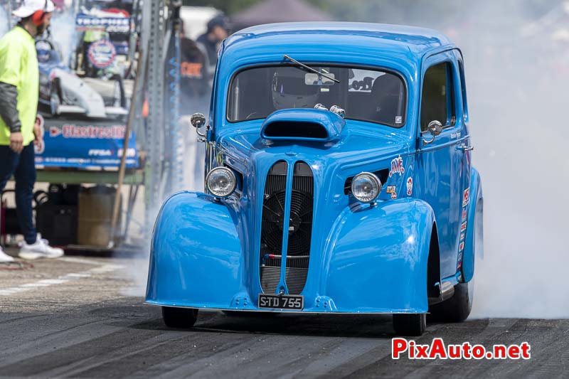 9e European Dragster, Burn-out Ronnie Mercer Ford Anglia